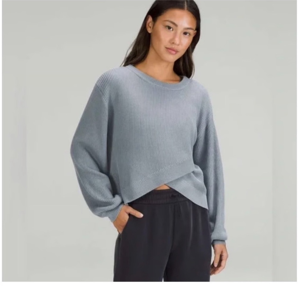 lululemon athletica Women's Dusty Blue Ribbed Crossover Sweater